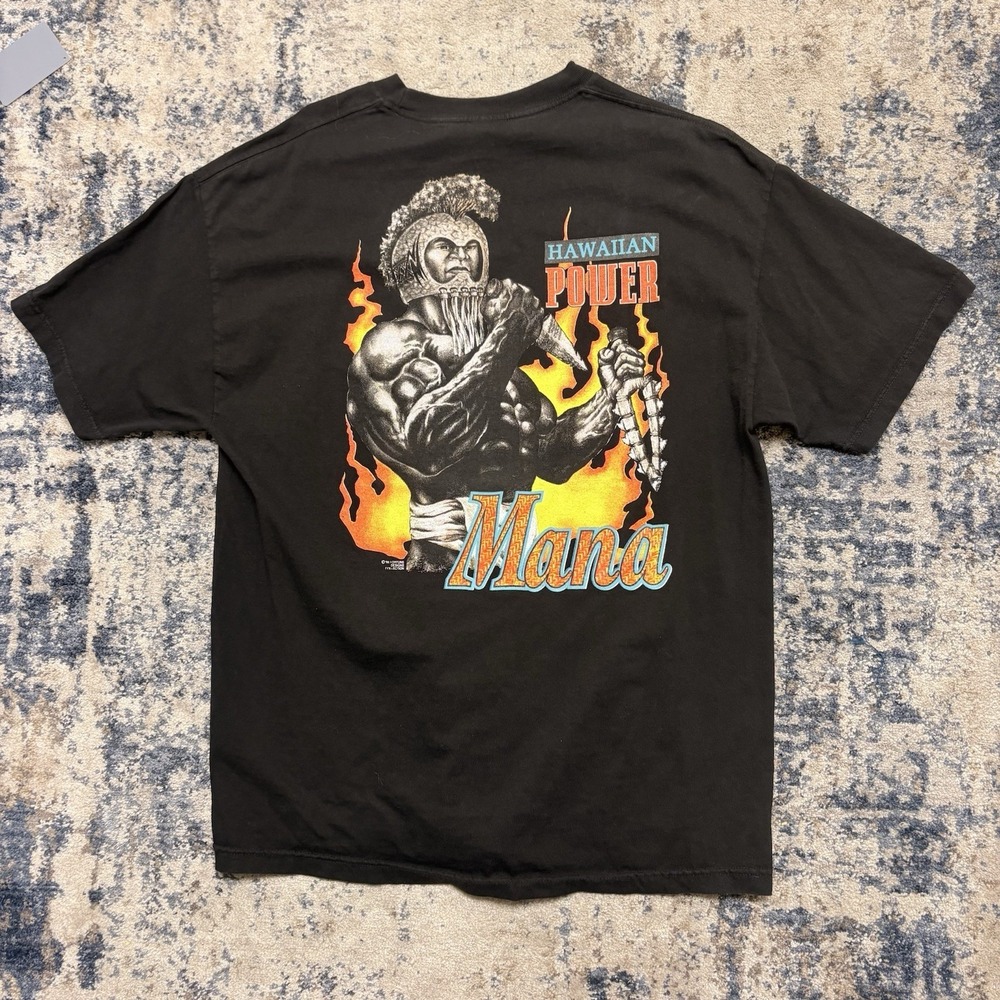 Vintage 1998 Hawaiian Strength Mana T Shirt XL Black Alstyle AAA Power Warrior